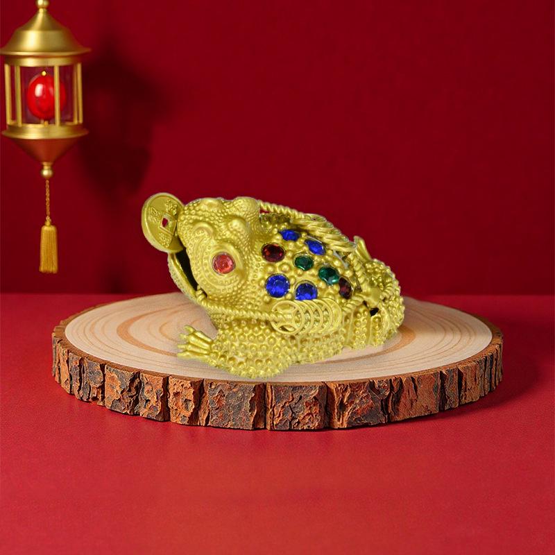 

Золотистая фигурка трехлапой жабы со стразами - Привлекающее богатство украшение для дома и чайный питомец