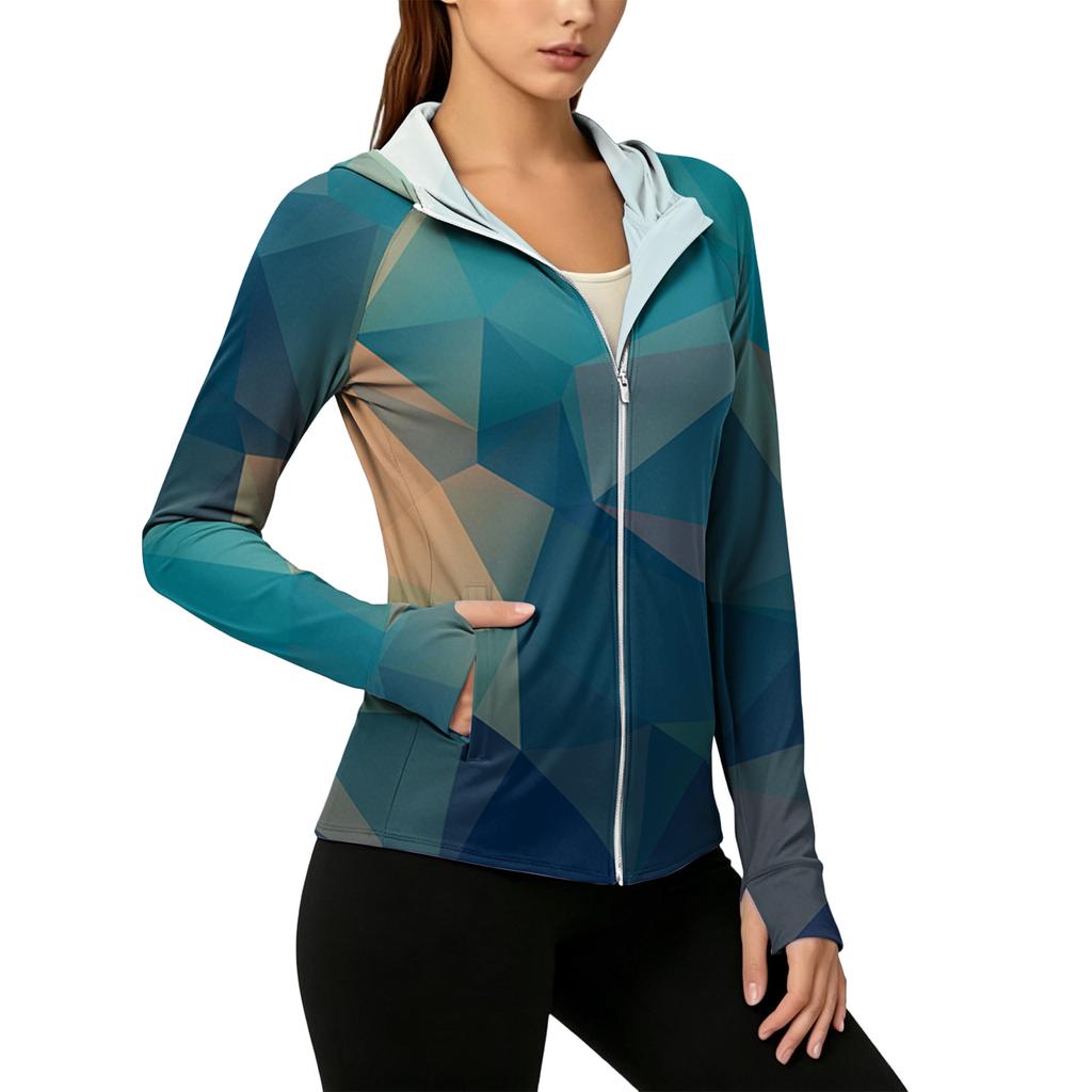 Damen Hoodie mit durchgehendem Reißverschluss, langen Ärmeln, Camouflage-Print und Fronttaschen, leichte Freizeit-Sonnenjacke