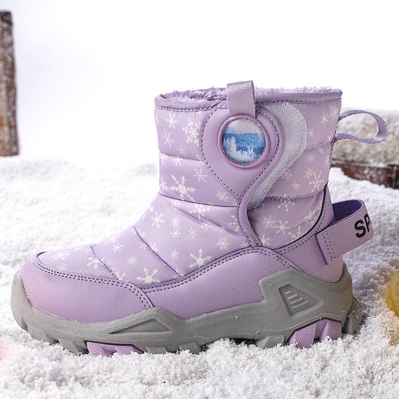 Winter Kids' High-Top Leather Snow Boots - Warm, Thick, Non-Slip Velvet Lining for Boys & Girls
