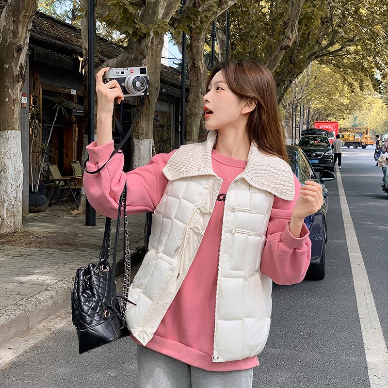 

Pankou Women s Short Knit Fur Collar Down Vest - Korean Autumn/Winter Style XL (for 130-145 lbs) брудно-білий