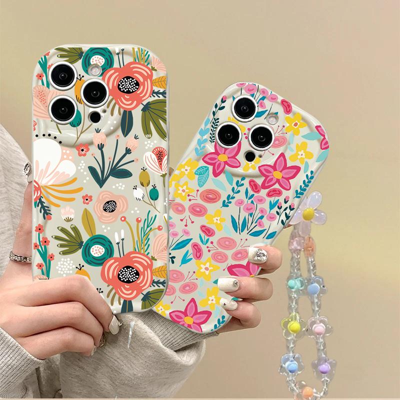 Colorful Flower Wrist Strap Case For Motorola Moto Edge 50 Fusion Pro Ultra G84 G14 G75 G35 G05 G15 G22 G30 G24 G54 G34 E22 G35