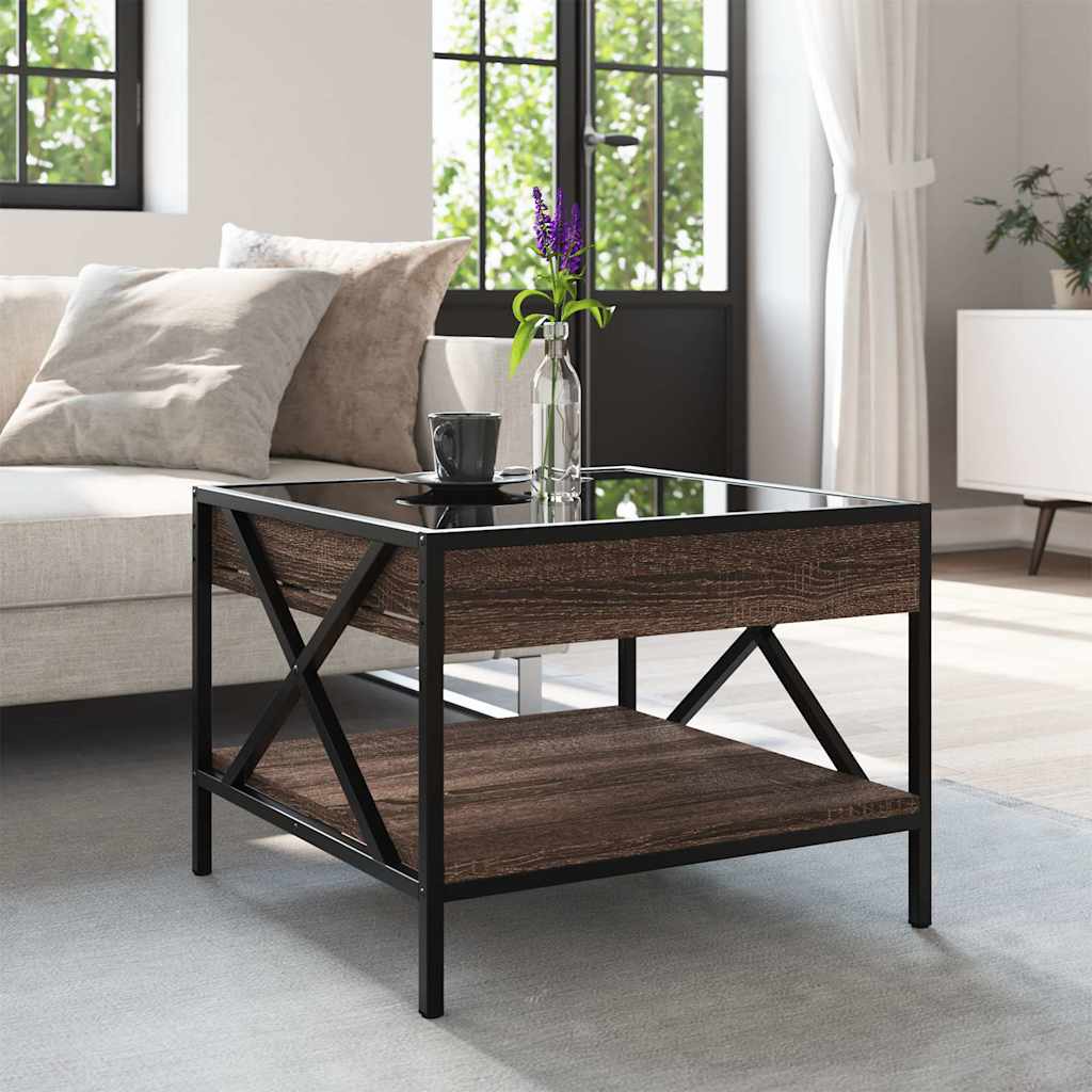 Tavolino da caffè LED Infinity Effetto Rovere Marrone 50x50x38 cm