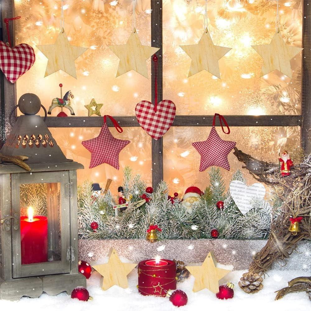 20Pcs Christmas Wooden Baubles Round Wood Slices Wood Disc Hanging Ornaments Baubles for DIY Crafts Christmas Tree Decoration