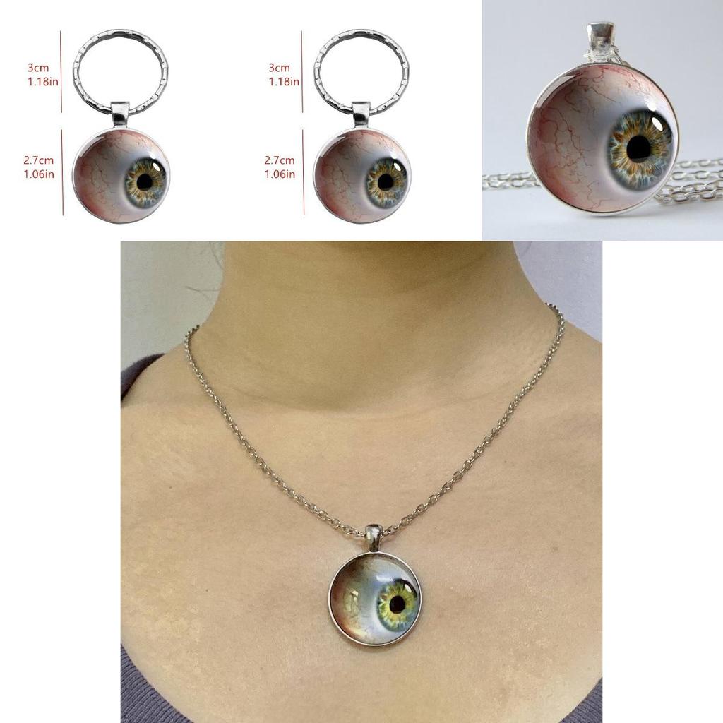 Bloodshot Eye 2d Flat Pattern Glass Pendant Keychain And Necklace For Gift Giving