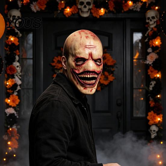 Halloween Party Accessory Smiling Clown Mask for Men, Scary Toothy Latex Creepy Mask, Masquerade Horror Cosplay Haunted House Costume