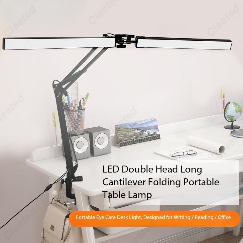 New LED Folding Long Arm Learning Eye Protection Reading Desk Lamp Bedroom Bedside Dormitory Study Lighting Beauty Clip Lamp
