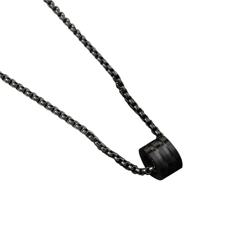 Halsband i Rostfritt Stål Tredimensionell Cylinder Sammanlänkande Titanstål Halsband Hip-Hop Trendigt Herrhänge Set