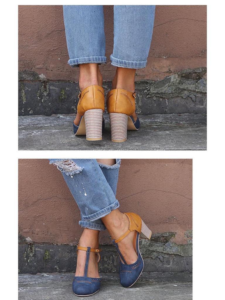 Spring/Summer 43 Large Size Women's Round Toe Thick Heel Sandals
