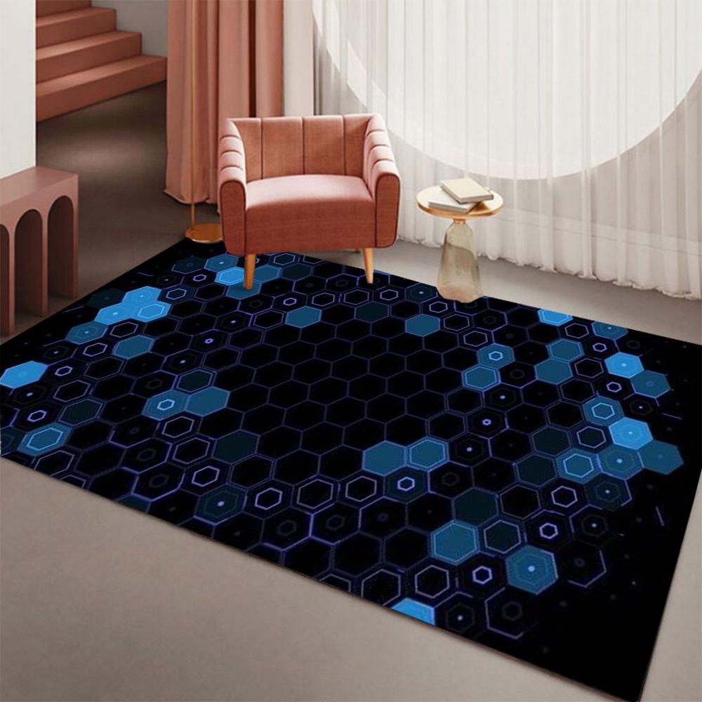 Blaues Sechseckmuster Leuchtteppich Weich Rutschfest Großer Bereichsteppich für Wohnzimmer Schlafzimmer Heimdekoration Waschbare Lounge Sofa Matte