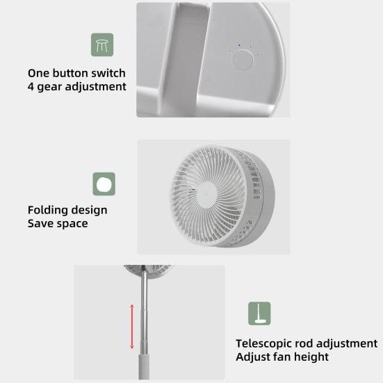 Trådløs Sammenleggbar Vifte med Fjernkontroll Sterk Luftstrøm Lav Støy Energisparende Oppladbar Justerbar Høyde Kjølevifte