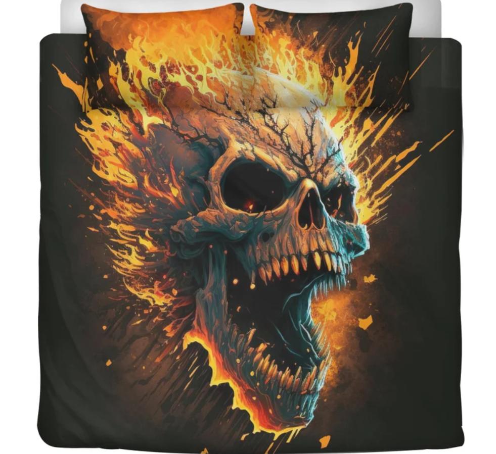 Silver Skull Pile 3 Piece Duvet Set-Skull Pile Duvet-Skull Bedding-Skull Bed Cover-Skull Bed Set