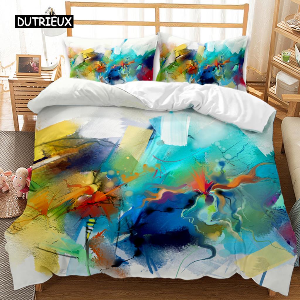 Watercolor Duvet Cover Set MultiColorful Graffiti Splatter Polyester Bedding Set Kids Teens Double Queen King Size Qulit Cover