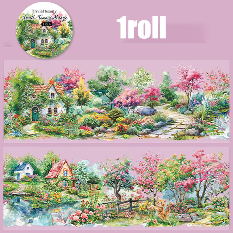 

1 Roll Small Town Fresh Natural Theme PET Tape For DIY Scrapbooking Journal Collage Material Phone Case Notebook Decoration