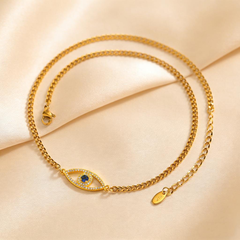 Evil Eyes Pendant Necklace for Women Shiny Zircon Lucky Blue Eye Charm Necklace Boho Luxury Jewelry Gift