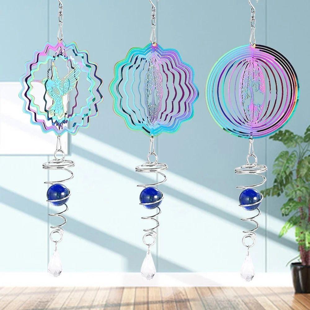 Color Gradient Wind Spinner Spiral Ball Rotating Hanging Art 3D Wind Chime  Window