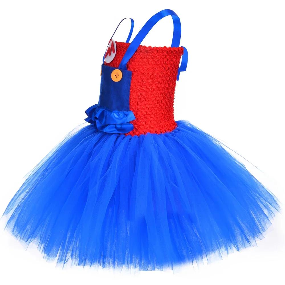 Super Brothers Luigi Costume Kids Halloween Party Tulle Tutu Dress Toddler Girls Fancy Anime Cartoon Characters Dress Up Clothes