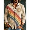Men's Long Sleeved Shirt with Sun Rainbow Print Top, Versatile for Vacation and Travel, Fashionable and Comfortable Casual Shirt