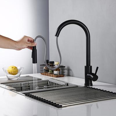 Mitigeur de cuisine Bagnolux Noir Mat Moderne Poli Rond Trou de Pulvérisation Laiton Levier Unique Rotatif Cuisine Hôtel