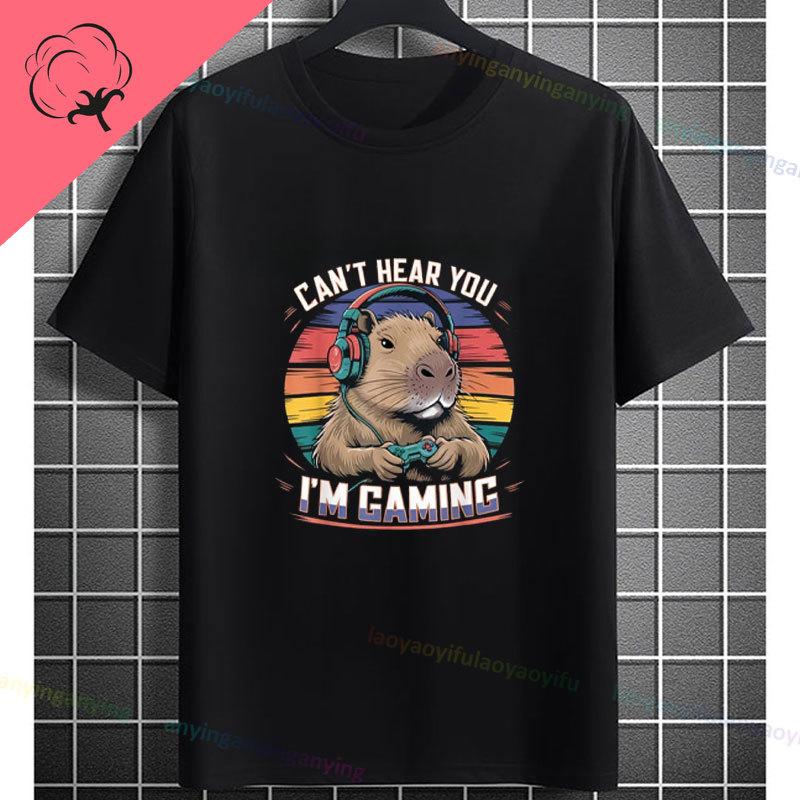 Funny Gamer Capybara Graphic Tshirt Cool Black Casual Tee With Fashion Glasses  Video Game Controller Design For All Seasons