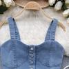 Hongkongský styl Retro Džínový top Dámský Design Jednořadé Slim fit Krátký Pupík Sexy Gyaru Sle Cami Móda