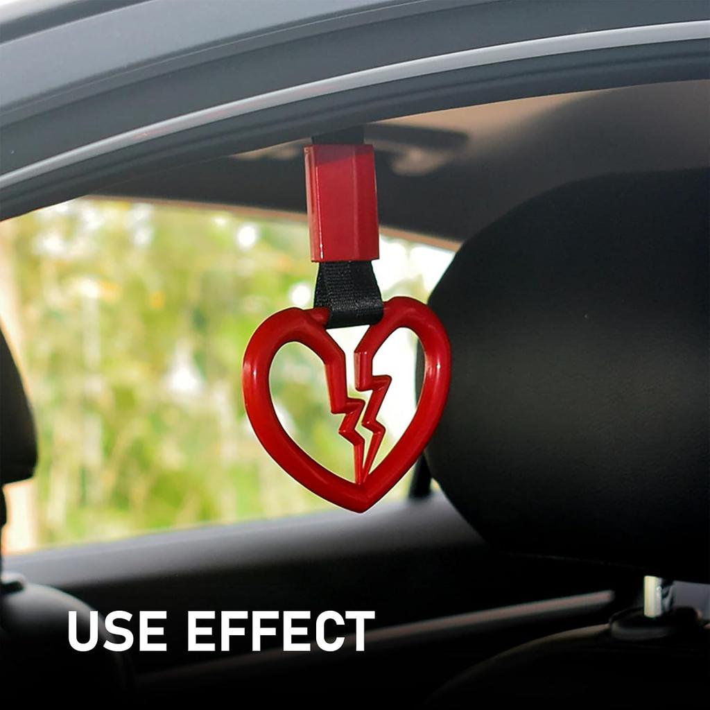 2 PCS Broken Heart Shaped Car Handle Straps Hang Ring, Rear Bumper Warning Ring, Multifunctional Drift Charm for Car (Red)