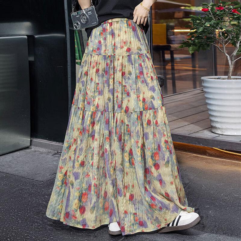 Dámská dlouhá áčková sukně s vysokým pasem a květinovým vzorem