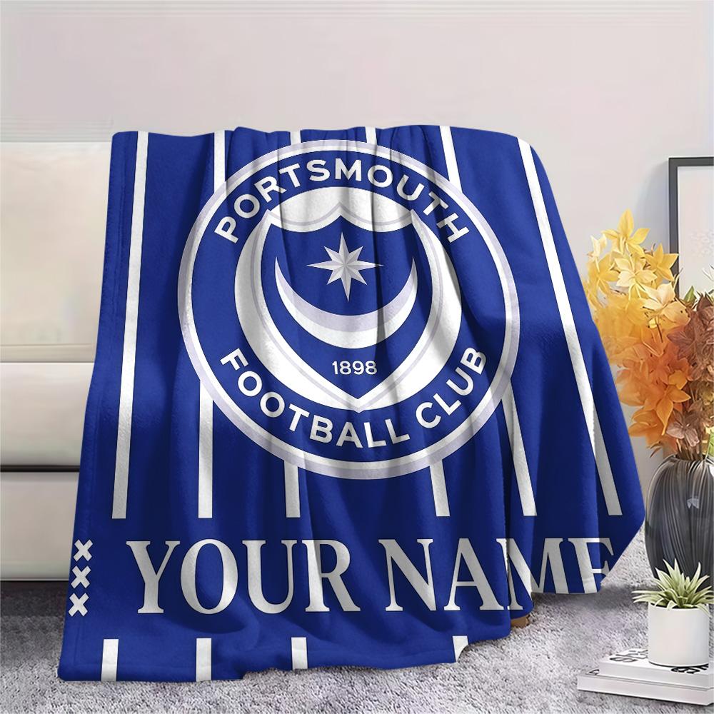 Custom Name Portsmouth FC Flannel Blanket, High quality Comfortable for All Seasons, Home Decor, Warmth and Comfort