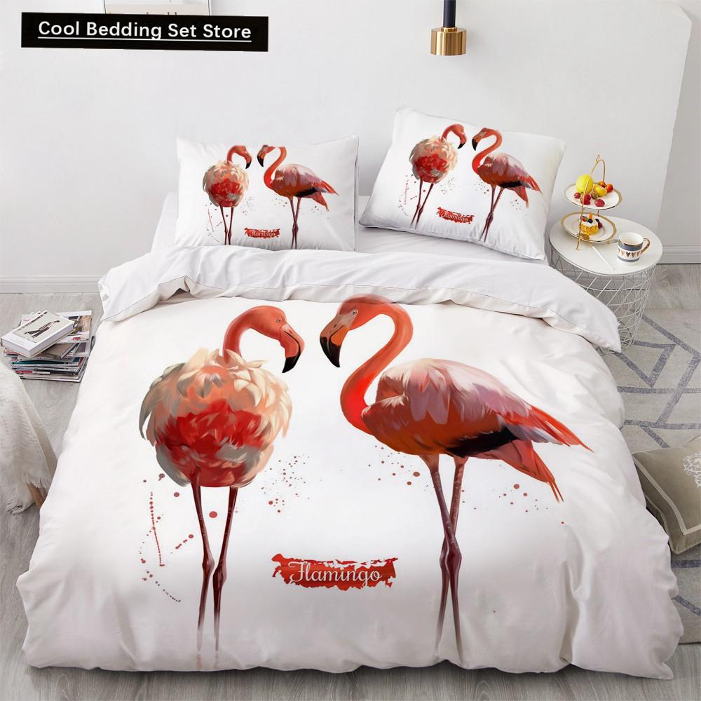 Flamingo Duvet Cover King Queen 3D Pink Animal Bedding Set For Kids Teens Adults Watercolor Style Quilt Cover With Pillowcase