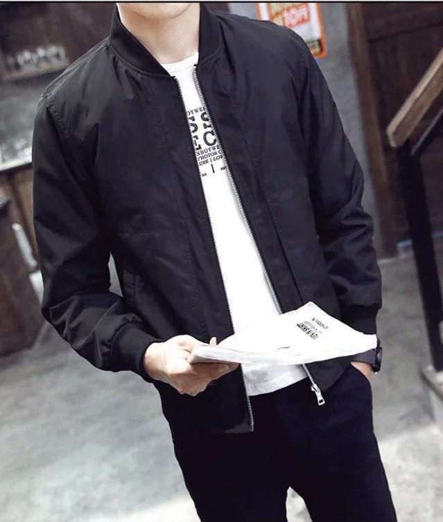 Men's Korean Style Solid Color Baseball Jacket for Autumn