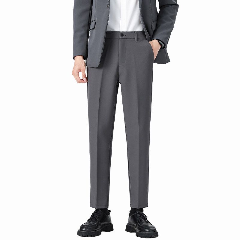 Clearance Foreign Trade Spring and Autumn Korean Style Slim Straight Casual Pants for Men, Trendy Non-Iron Cropped Dress Pants