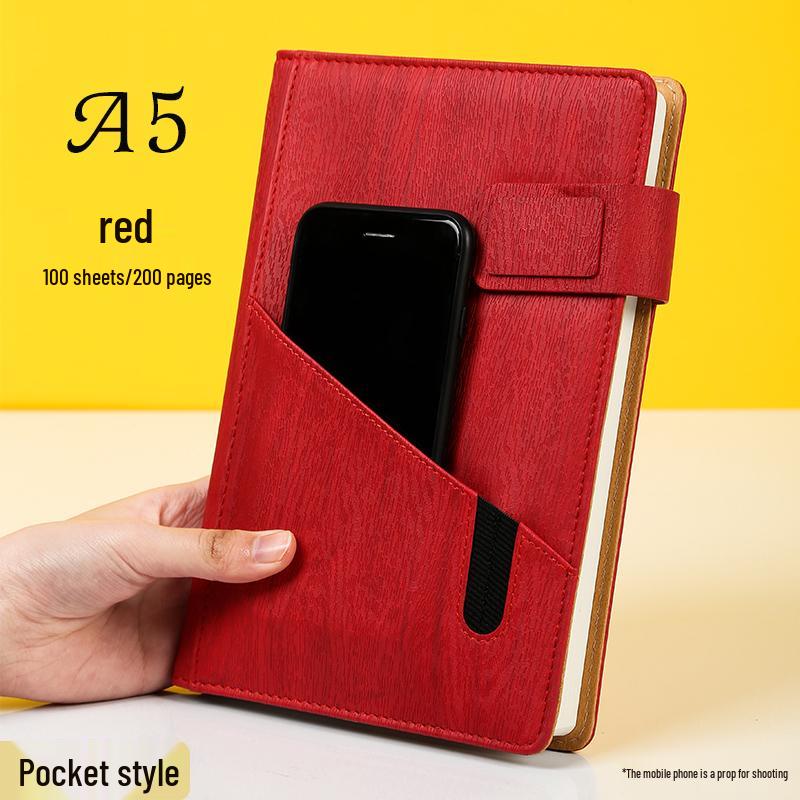 Multifunctional Red Business Notepad with Ins Style for Meetings & Daily Records