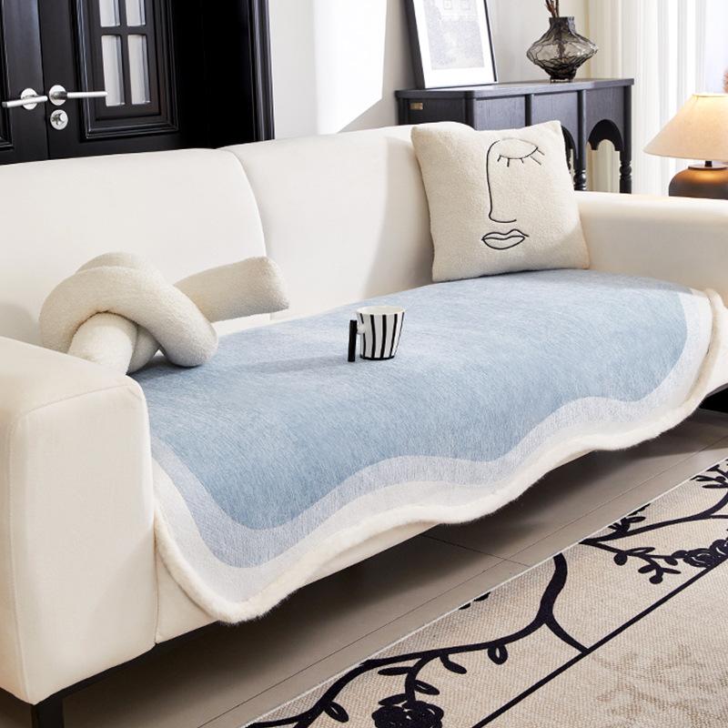 

Plush Edge Special-Shaped Sofa Cushion Anti-Skid Irregular Straight Row Seat Cushion One Piece Dust-Proof Cover Universal Cover For All Seasons 90*120cm