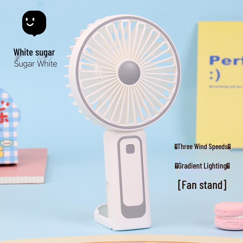 USB Rechargeable Mini Fan: 3-Speed, Portable with Light for Desk or Study Handheld Fan + USB Charging Cable