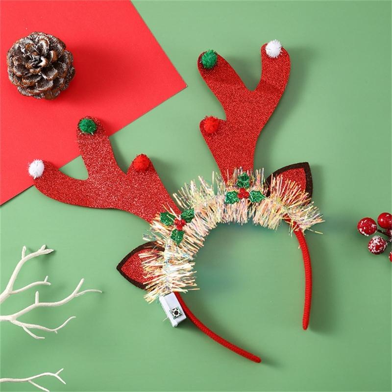Flashing Christmas Headband with Built-in LED Light New Year Headgear Festive Hair Accessories for Holiday Parties