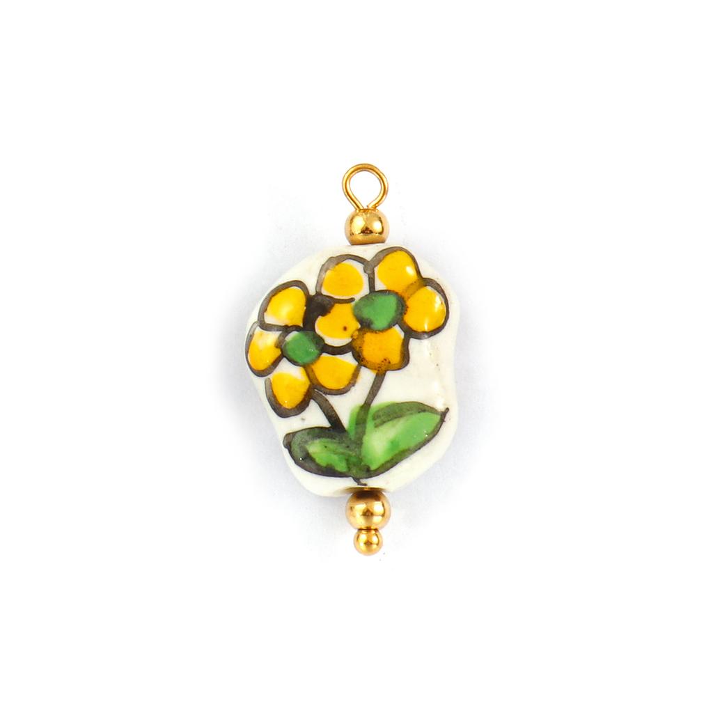 2PCs 304 Stainless Steel & Ceramic Tulip Flower Charms Flora Collection 18K Gold Plated Pendants For DIY Necklace Jewelry Making