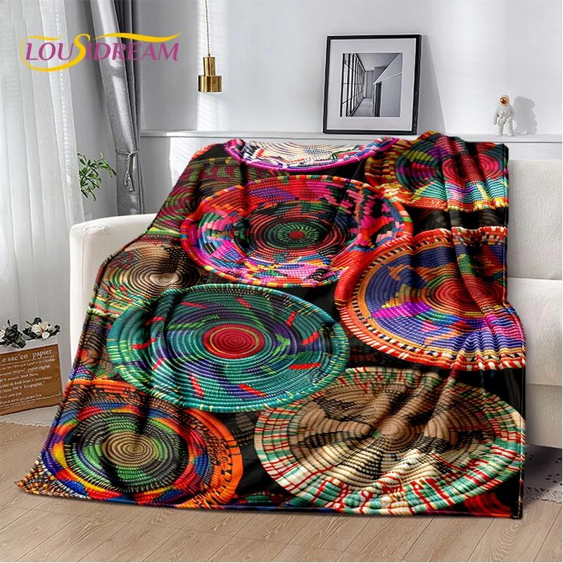 3D Ethiopia Colorful Flower Woven Art Baskets Mandala Soft Plush Blanket,Flannel Throw Blanket for Living Room Bedroom Bed Sofa