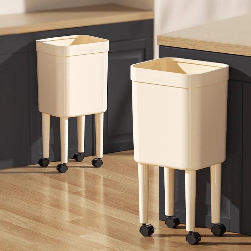Trash Can with Wheels High Legs Design Convenient Storage Bucket Waste Bin Garbage for Home