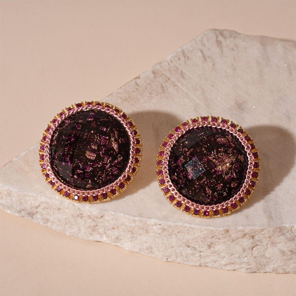 Geometry Round Shape Earrings Elegant French Style Earrings Sweet Vintage Purple Earrings  Women