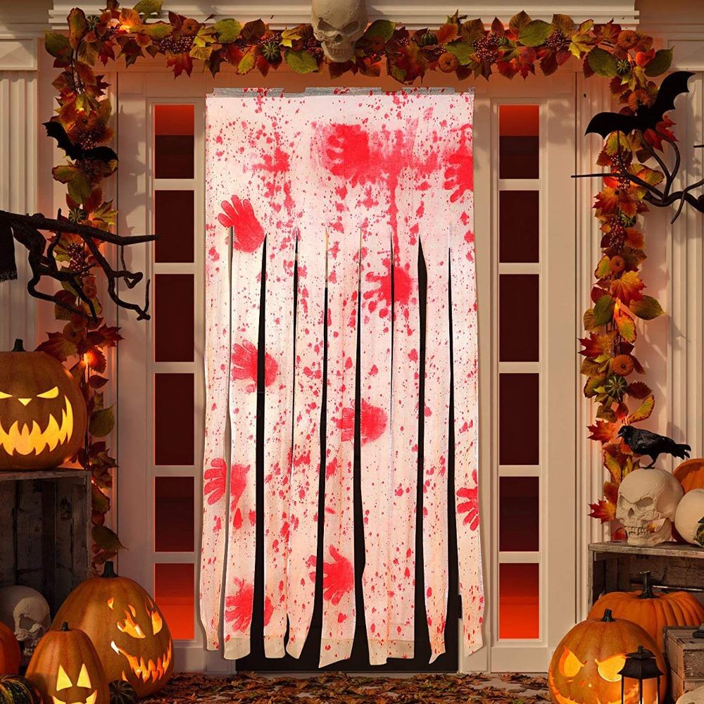 Hanging Halloween Doorway Curtains Scary Theme Bloody Handprints Curtains Bloody Gauze  Bar