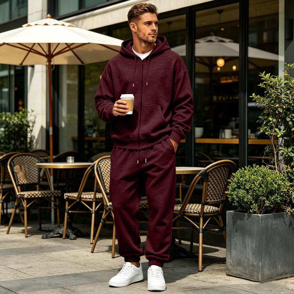 Herren Color Zip-Up Hoodie und Jogginghosen Set Lockerer Schnitt Drop Shoulder 2-teiliger Trainingsanzug