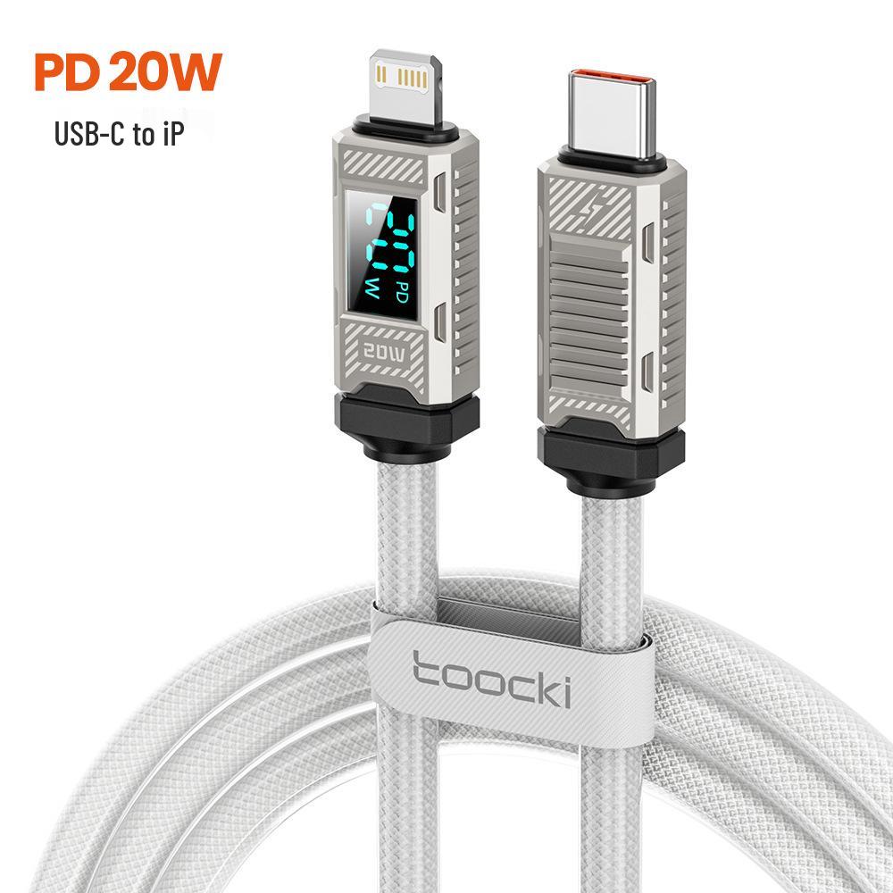 Toocki Zinc Alloy 20W Fast Charging Cable with Digital Display for Apple 14/13 White Zinc Alloy Data Cable