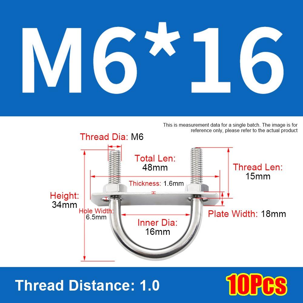 1Set Screws M6 Round Tube Clamp 304 Stainless Steel Right Angle U-bolt Round Bolt  for Round Tube