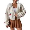 Europe, America, Autumn and Winter New Three-dimensional Cherry Embroidered Sweater Women's Buckle-free Loose Knitted Cardigan