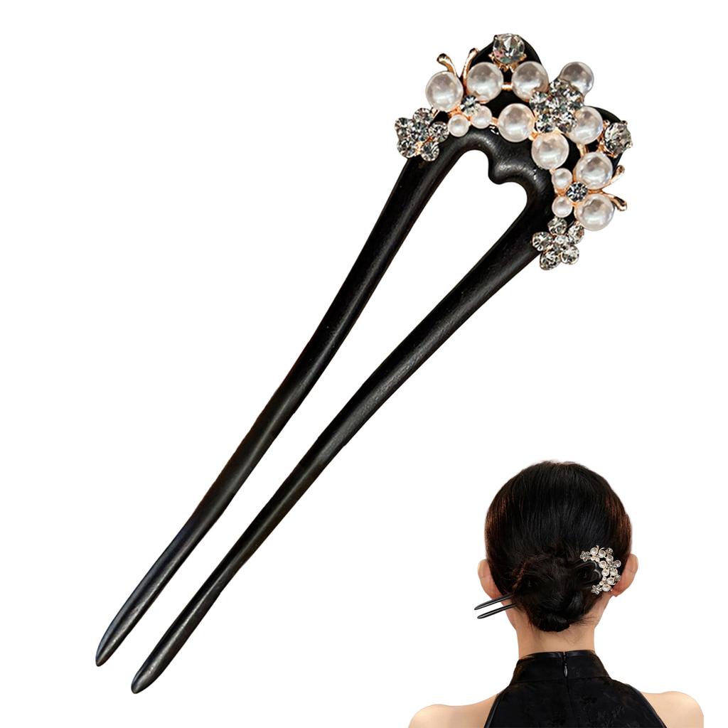 Black U-Shape Double Hairpin Handcrafted Hair Sticks for Women Traditional Chinese Hanfu Qipao Wedding Hair Accessories 15cm