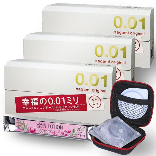 Condom [Happiness 0.01mm] Sagami Original 0.01 5 Pieces X 3 Original Condom Case with Lubricating Stick 0.01 Kondom