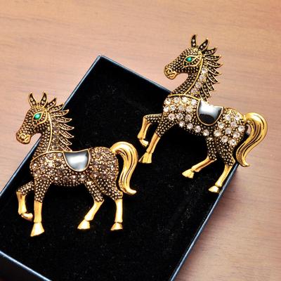 Vintage Rhinestone War Horse Brooch: Year of the Horse Luxury Enamel Pin