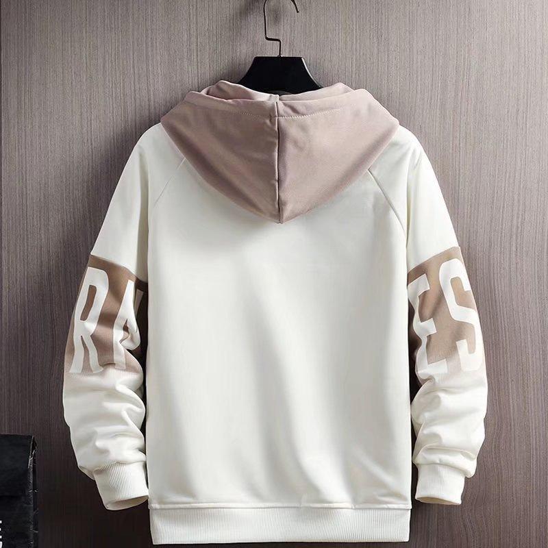 Men's Fall Winter Casual Versatile Contrast Monogram Print Long Sleeve Hooded Sweatshirt