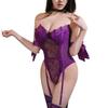 Lace sex perspective suit, sexy bow straps, pure desire, one-word feminine purple onesie women