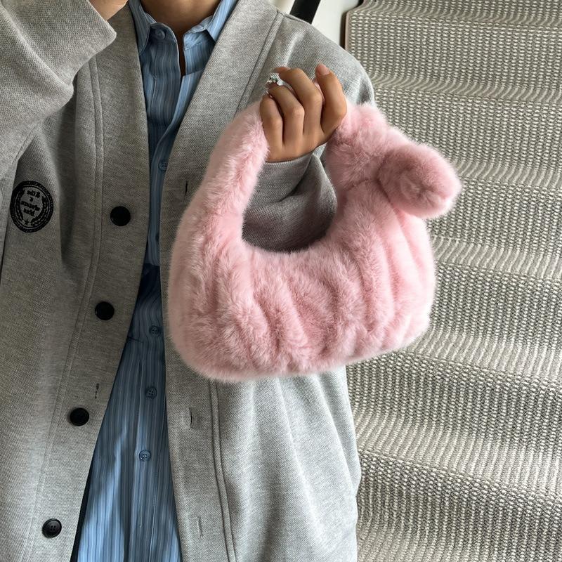 Solid color pleated portable cloud bag autumn and winter fashion new plush bag women's texture handbag