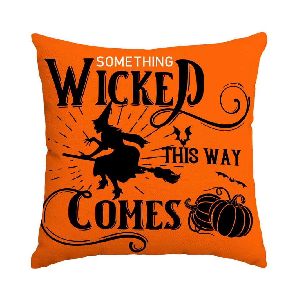 1pc Orenge Cushion Cover with  Moon Witch Pattern Soft Cozy Cover for Halloween Themed Party for Living Room Couch Decoration